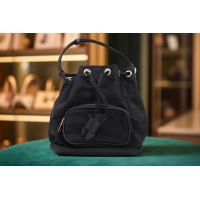 Black Nylon Drawstring Bucket Bag