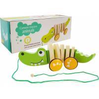 Wooden Crocodile On Wheels 18cm