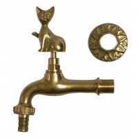 Cat Garden Tap with bibcock and rosette - polished brass
