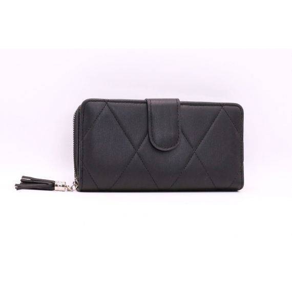 Quilted Black Flap Wallet