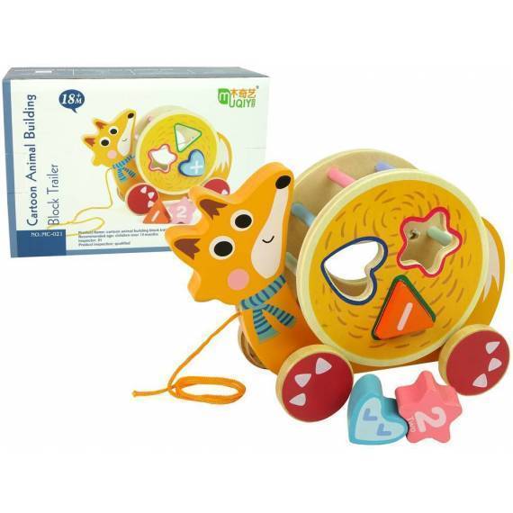 Wooden Blocks Sorter With Pull-on Wheels Fox