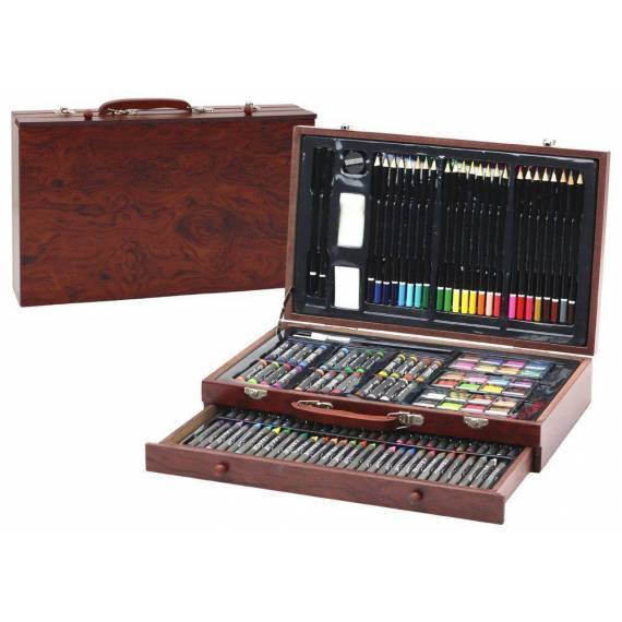 Art Set In Wooden Suitcase Crayons Pastels Paints Art Set In Wooden Suitcase Crayons Pastels Paints