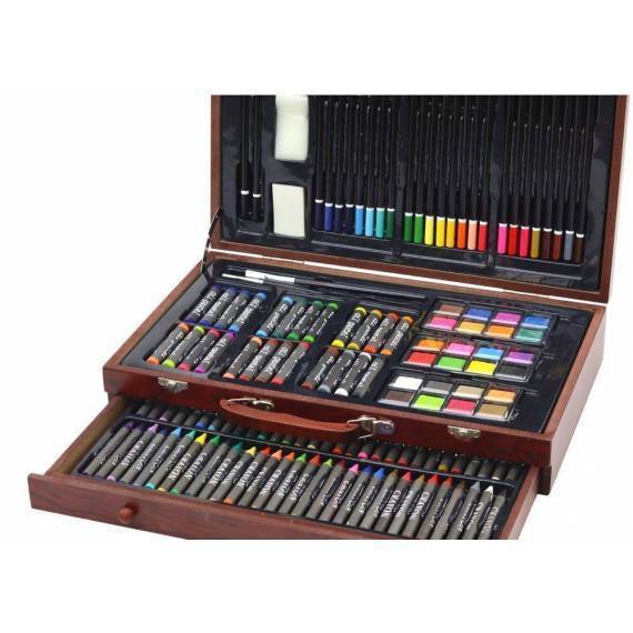 Art Set In Wooden Suitcase Crayons Pastels Paints Art Set In Wooden Suitcase Crayons Pastels Paints