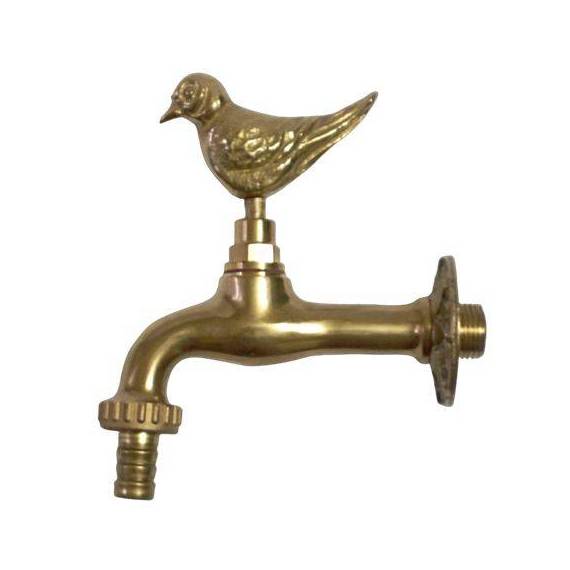 Bird Garden Tap with bibcock and rosette - polished brass